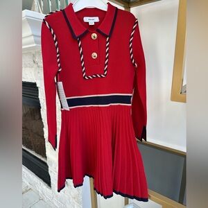 REISS Girl’s Red Long Sleeve Dress with Gold Buttons